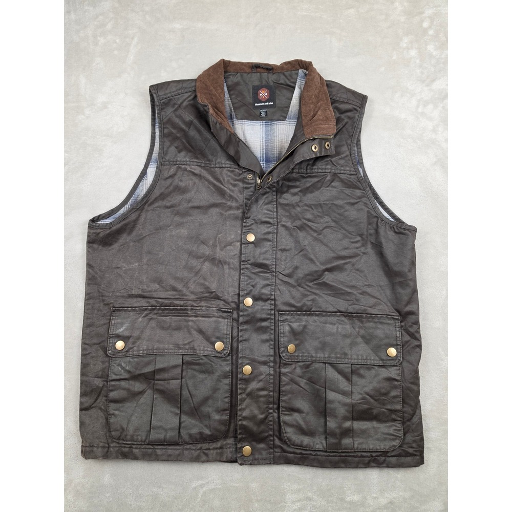 Mountain and Isles Waxed Vest Mens XXL Brown Plaid Lined Corduroy Trim